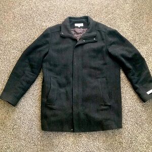 Calvin Klein Mens Large Wool Herringbone Overcoat